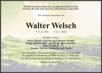 Traueranzeige von Walter Welsch von Südthüringer Presse
