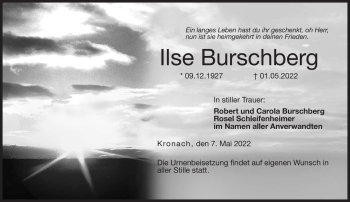 Traueranzeige von Ilse Burschberg von Neue Presse Coburg