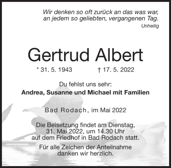 Traueranzeige von Gertrud Albert von Neue Presse Coburg