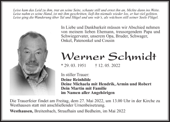 Traueranzeige von Werner Schmidt von Südthüringer Presse