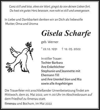 Traueranzeige von Gisela Scharfe von Südthüringer Presse