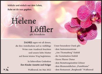 Traueranzeige von Helene Löffler von Südthüringer Presse