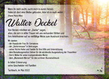 Traueranzeige von Walter Oeckel von Südthüringer Presse