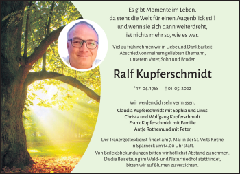 Traueranzeige von Ralf Kupferschmidt von Frankenpost