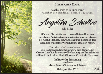 Traueranzeige von Angelika Schultze von Südthüringer Presse