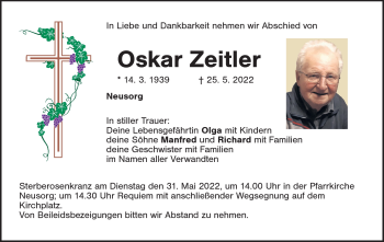 Traueranzeige von Manfred Zeitler von Frankenpost