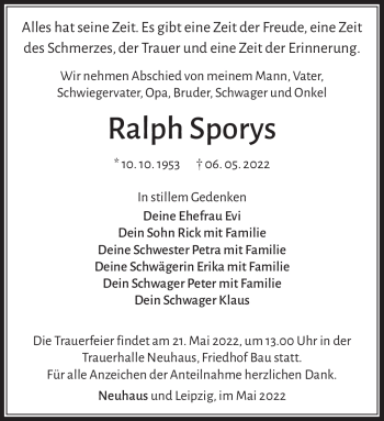 Traueranzeige von Ralph Sporys von Südthüringer Presse