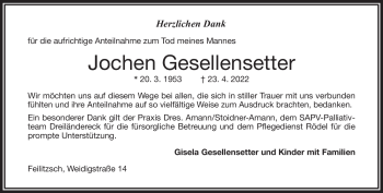 Traueranzeige von Jochen Gesellensetter von Frankenpost