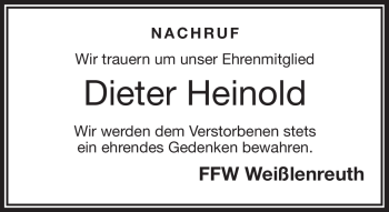 Traueranzeige von Dieter Heinold von Frankenpost