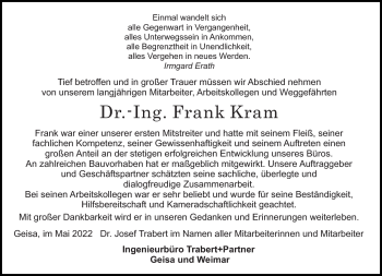 Traueranzeige von Frank Kram von Südthüringer Presse