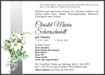 Traueranzeige von Christel Scheerschmidt von Südthüringer Presse