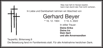 Traueranzeige von Gerhard Beyer von Frankenpost