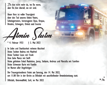 Traueranzeige von Armin Sturm von Südthüringer Presse