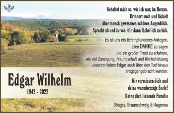 Traueranzeige von Edgar Wilhelm von Südthüringer Presse