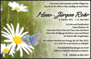 Traueranzeige von Hans-Jürgen Rohr von Südthüringer Presse