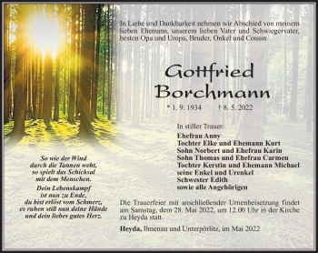Traueranzeige von Gottfried Borchmann von Südthüringer Presse