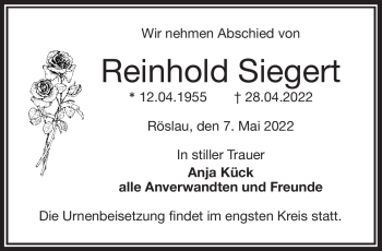 Traueranzeige von Reinhold Siegert von Frankenpost
