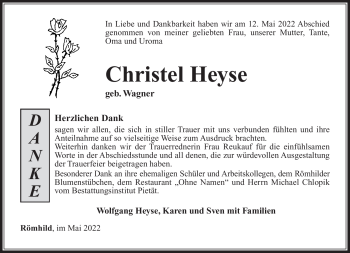 Traueranzeige von Christel Heyse von Südthüringer Presse