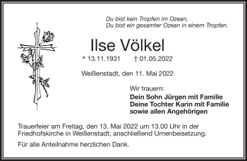 Traueranzeige von Ilse Völkel von Frankenpost