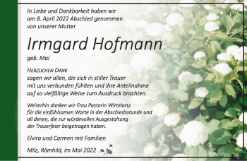 Traueranzeige von Irmgard Hofmann von Südthüringer Presse