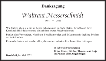 Traueranzeige von Waltraut Messerschmidt von Südthüringer Presse