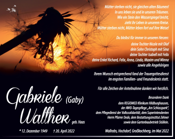 Traueranzeige von Gabriele Walther von Südthüringer Presse