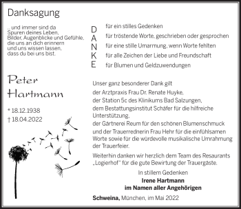 Traueranzeige von Peter Hartmann von Südthüringer Presse
