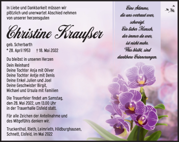 Traueranzeige von Christine Kraußer von Südthüringer Presse