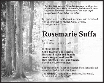 Traueranzeige von Rosemarie Suffa von Südthüringer Presse
