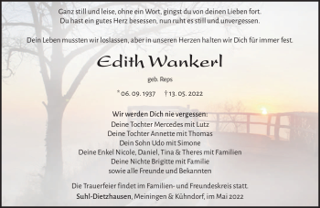 Traueranzeige von Edith Wankerl von Südthüringer Presse