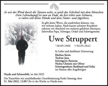 Traueranzeige von Uwe Struppert von Südthüringer Presse