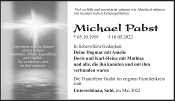 Traueranzeige von Michael Pabst von Südthüringer Presse