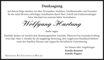 Traueranzeige von Wolfgang Hartung von Südthüringer Presse