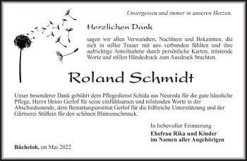 Traueranzeige von Roland Schmidt von Südthüringer Presse
