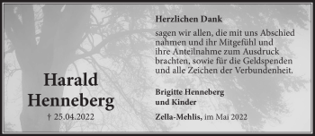 Traueranzeige von Harald Henneberg von Südthüringer Presse
