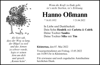 Traueranzeige von Hanno Oßmann von Neue Presse Coburg