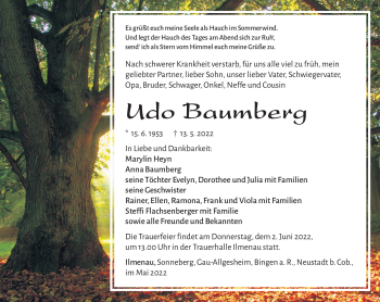 Traueranzeige von Udo Baumberg von Südthüringer Presse
