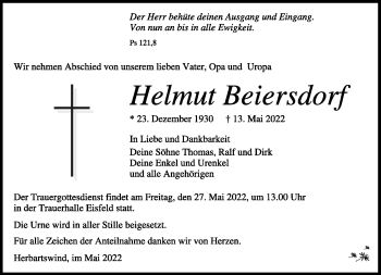 Traueranzeige von Helmut Beiersdorf von Südthüringer Presse