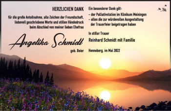 Traueranzeige von Angelika Schmidt von Südthüringer Presse