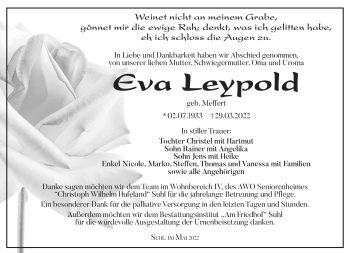 Traueranzeige von Eva Leypold von Südthüringer Presse