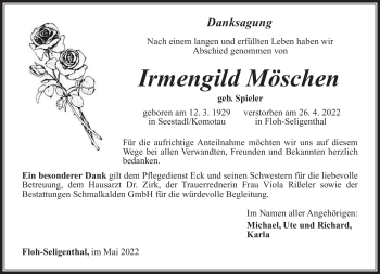 Traueranzeige von Irmengild Möschen von Südthüringer Presse