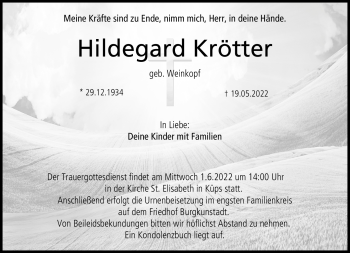 Traueranzeige von Hildegard Krötter von Neue Presse Coburg