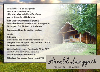 Traueranzeige von Harald Langguth von Südthüringer Presse