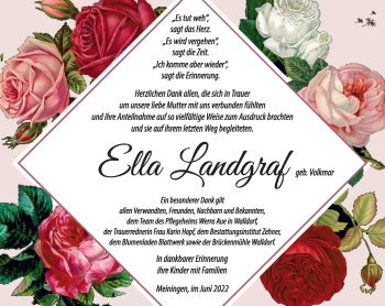 Traueranzeige von Ella Landgraf von Südthüringer Presse