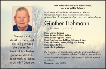 Traueranzeige von Günther Hohmann von Südthüringer Presse