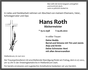 Traueranzeige von Hans Roth von Neue Presse Coburg