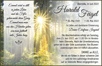 Traueranzeige von Harald Feigel von Südthüringer Presse