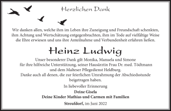 Traueranzeige von Heinz Ludwig von Südthüringer Presse