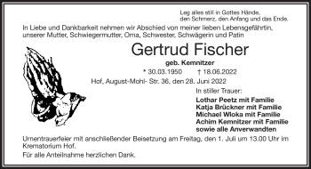 Traueranzeige von Gertrud Fischer von Frankenpost