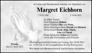 Traueranzeige von Margret Eichhorn von Neue Presse Coburg